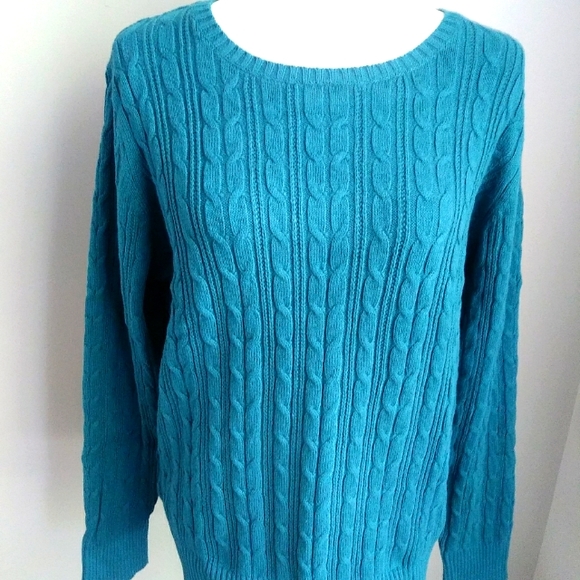 St. John's Bay Sweaters - NWT ST. JOHN'S BAY TEAL CABLE KNIT PULLOVER CREW NECK SWEATER SIZE XL